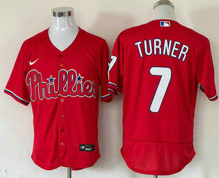 Men%27s Philadelphia Phillies #7 Trea Turner Red Stitched MLB Flex Base Nike Jersey